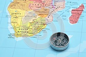 Travel destination South Africa, map with compass photo