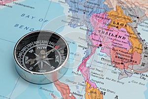 Travel destination Thailand, map with compass