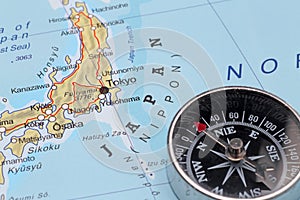 Travel destination Tokyo Japan, map with compass