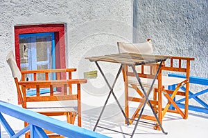 Travel Destinations. Traditional Greek Backyard in Oia Village in Santorini Island in Greece