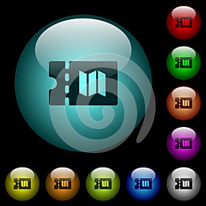 Travel discount coupon icons in color illuminated glass buttons