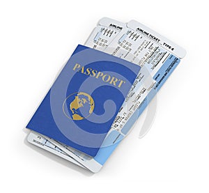 Travel documents on white background.