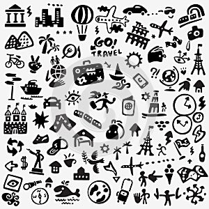 Travel doodle set , icons graphic style, design elements