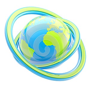 Travel and earth emblem: glossy planet sphere