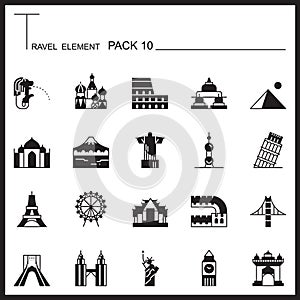 Travel Element Graph Icon Set 10.Landmark thin icons.Mono pack.Graphic vector logo set.Pictogram design.