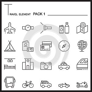 Travel Element Line Icon Set.Pack 1.Mono pack.Graphic log