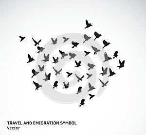 Travel and emigration birds symbol black and white. photo
