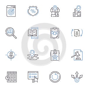 Travel essentials line icons collection. Passport, Luggage, Adapter, Sunscreen, Camera, Wallet, Sneakers vector and