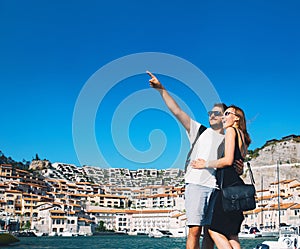 Travel Europe. Happy couple in Portopiccolo Sistiana, Italy.