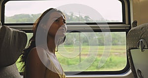 Travel and Exploration of Tourist Woman by Sri Lankan Train to Famous Places of the Country