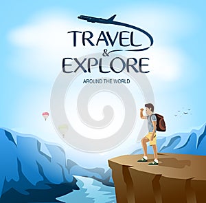 Travel and Explore Around The World with Traveler Man Site Seeing on The Cliff