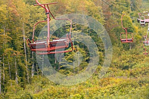 Travel in the fall. Cable car in the mountains.