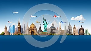 travel of famous monuments of the world, AI generated