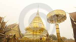 Travel famous temple in Chiang Mai, Thailand. Wat Phra That Doi Suthep with golden pagoda