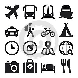 Travel flat icons. Black