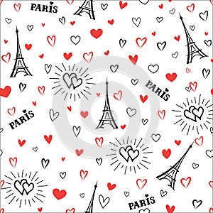Travel France seamless pattern. Love Paris city wallpaper.