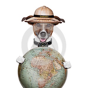 Travel globe compass dog safari explorer