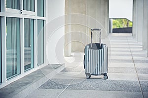Travel Gray Luggage or suitcase at airport.Lost luggage while travel ling to hotel.Tourist forget suitcase in international