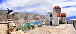 Travel in Greece - beautiful Kalymnos island, Dodecanese. view pf Pothia town and agios Savvas monastery