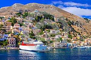 Travel in Greece - ferry boat in Symi island, Dodecanesse