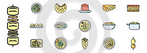 Travel Greece food icons set vector color line