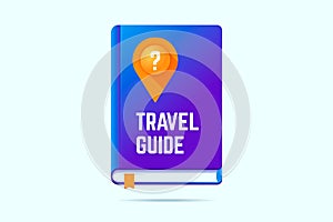 Travel guide book icon with a map pin and question sign.