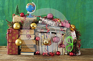 Travel guides and maps as christmas gift,travelling,vacation,globetrotter,information,reading,tourism,books and decoration