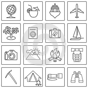 Travel and hiking icons set