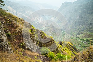 Travel holiday vacation Santo Antao island, Cape Verde. Lombo de pico in Xo Xo Valley on hiking route trail over Rabo photo