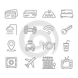 Travel and hotel line icons