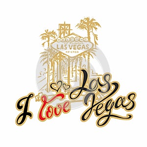 Travel. I love Las Vegas. Lettering. Travelling to America. Vector.