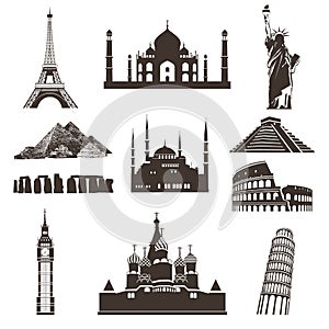 Travel icon set, vector silhouettes