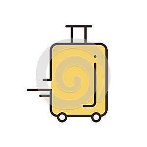 Travel. Icon suitcase on wheels. Vector illustration of a colored suitcase on casters with a handle.