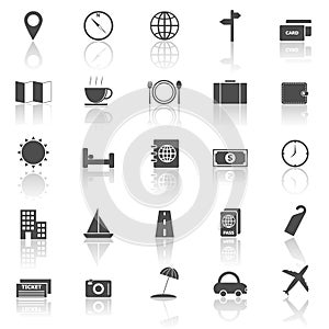 Travel icons with reflect on white background