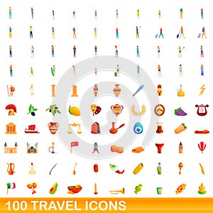 100 travel icons set, cartoon style photo
