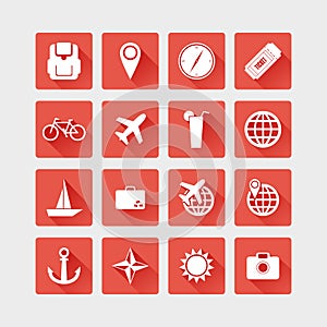 Travel icons. Vector flat illustration.