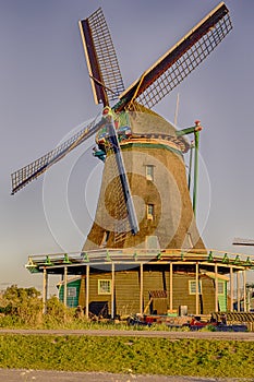 Travel Ideas and Concepts.Line of Traditional Dutch Windmills