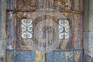 Travel ideas. Traditional Portuguese Architecture in Lisbon. Fascade of Old Traditional Door Lisbon in Portugal photo