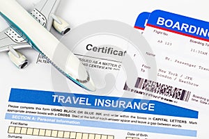 Travel insurance application form with plane model