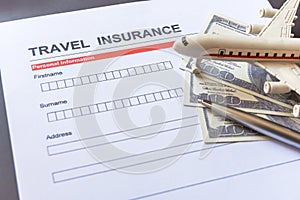 Travel  insurance form with model and policy document