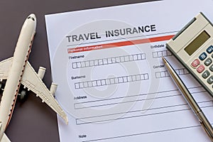 Travel  insurance form with model and policy document
