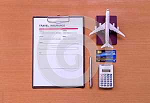 Travel  insurance form with model and policy document