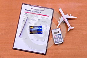 Travel  insurance form with model and policy document