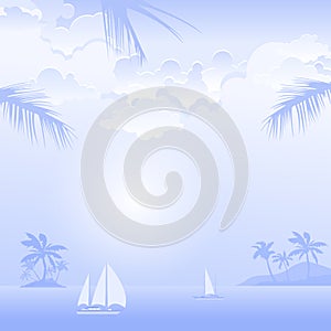 Travel island landscape in blue. Vector illustration.