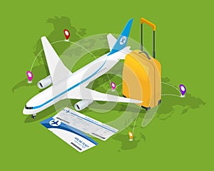 Travel isometric composition. Travel and tourism background. Flat 3d Vector illustration. Travel banner design. Travel