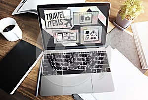 Travel Items Accessories Preparation List Concept