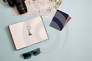 Travel items flatlay