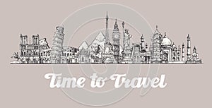 Travel, journey. Around the world, Sights of countries. Banner, vector illustration photo