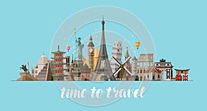 Travel, journey concept. Famous sights countries of world. Vector illustration photo