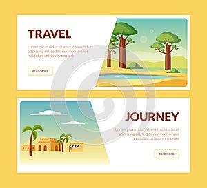 Travel Journey Horizontal Banners Set, Summer Holidays Adventure Vector Illustration